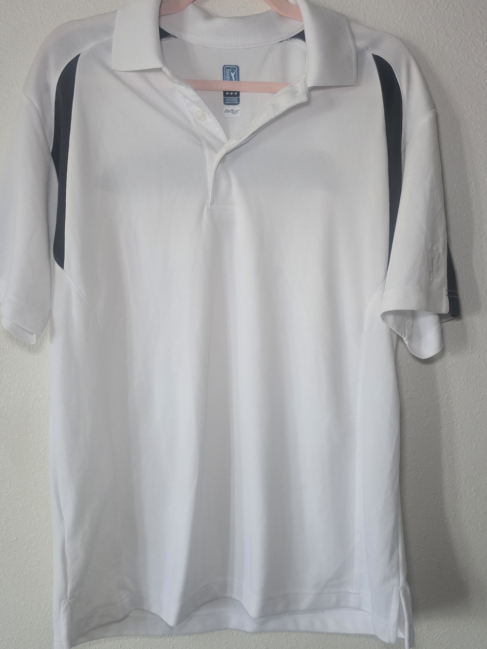 Men's White Polo Shirt with Airflux Golf Shirt Sz Med
